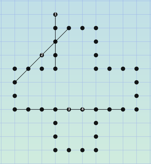 Vier beispielhafte Züge in Morpion Solitaire